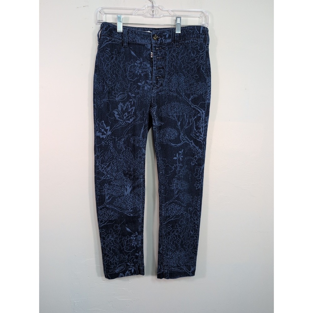 Pilcro and the Letterpress Womens High Rise Slim Jeans 25 Blue Floral Button Fly